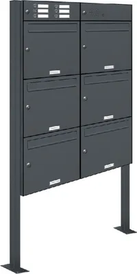Produktbild von 6er Briefkasten Standanlage Freistehend RAL 7016 Anthrazit Klingel