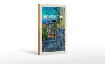 Produktbild von Holzschild Reise 12x18cm Montmartre Paris Altstadt Abenddämmerung