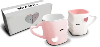 Zdjęcie produktu dla MIAMIO - Zestaw upominkowy "filiżanki do pocałunku", ceramiczne (2 szt.) Różowy