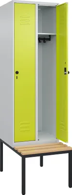 Produktbild von C+P Garderobenschrank "Classic Plus", Abteilbreite 30 cm, mit Sitzbank, Clowngrün (RAL 110 80 60), 212x60x50 cm/ 2 Fächer