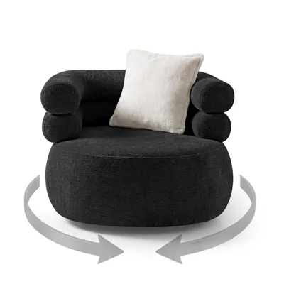 Produktbild von Drehsessel NANO 360° drehbar - Relaxsessel Lesesessel mit Chenille Bezug und Zierkissen, Drehbarer Design Sessel in Schwarz