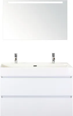 Produktbild von Badmöbel-Set Sanox Maxx XL BxHxT 101 x 183 x 45,5 cm Frontfarbe weiß hochglanz mit Waschtisch Keramik weiß und Keramik-D