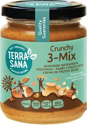 KREM ORZECHOWY CRUNCHY MIX (3 ORZECHY) BIO 250 g - TERRASANA