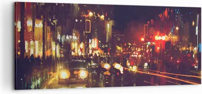 Produktbild von Bild auf Leinwand - Leinwandbild - Stadt Nacht Straße - 120x50cm - Wand Bild - Wanddeko - Leinwanddruck - Bilder - Kunstdruck - Wanddekoration - Leinwand bilder - Wandkunst - AB120x50-3762