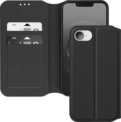 Produktbild von Avizar, Klapphülle für iPhone 16e mit Kartenfach und Videoständer, Schwarz