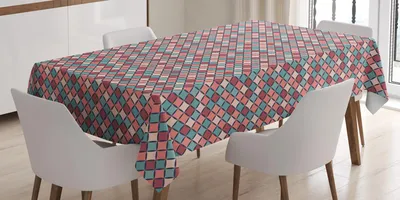 Produktbild von ABAKUHAUS Geometrisch Tischdecke, Retrostil-kariertes Muster-Hippie-Mosaik Boho modernes Mode-übersichtliches Design, 140 x 240 cm, Mehrfarbig