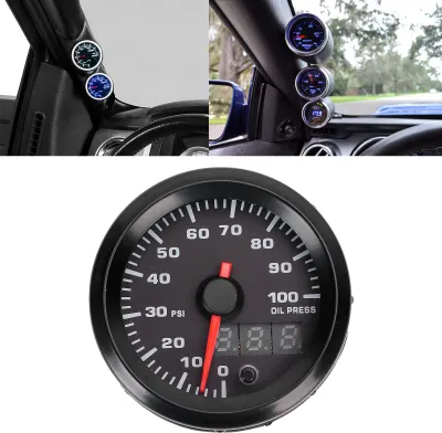 Image de Manomètre de pression d'huile 12 V 2 en 1, manomètre 0-100 PSI, affichage LED 7 couleurs avec capteur, universel pour voiture