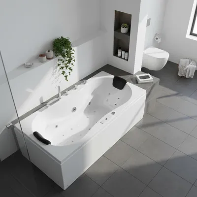 Produktbild von Caribia LUXUS Whirlpool Badewanne Trento Basic / 190x90 - 12 Massagedüsen, 7 Stufen-LED, Armaturset mit Wasserfall, | Spa 2 Personen