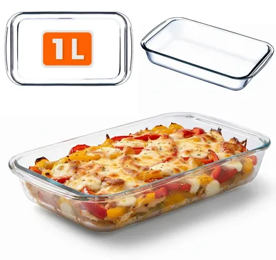 Obrázek produktu pro Zapékací mísa obdélníková - 1 litr - Sklo - Žáruvzdorná - Borosilikátové sklo - Pro troubu a lednici