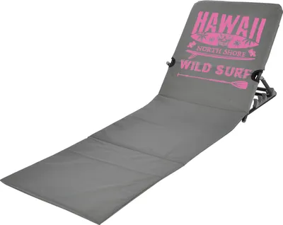 Produktbild von JEMIDI Strandmatte grau pink 47x145 cm faltbar leicht tragbar mit Rückenlehne 4-fach verstellbar Hawaii Design 2 Fächer Metall Polyester inkl. Transporttasche