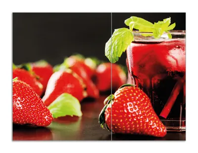 Produktbild von Wallario Herdabdeckplatte aus Glas, Größe 70 x 52 cm 2-teilig, Motiv Erdbeer-Mojito - Frische Erdbeeren