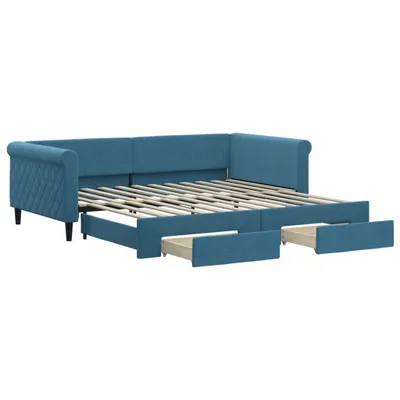 Produktbild von Tagesbett Ausziehbar mit Schubladen Blau 100x200 cm Samt