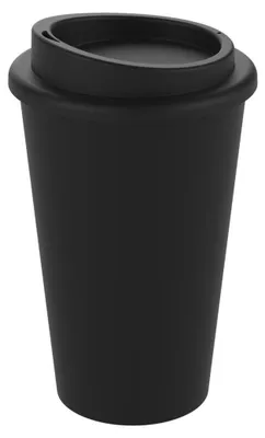 Produktbild von Schwarzer Kunststoff To-Go-Becher 350 ml doppelwandig mit verschraubbarem Deckel