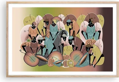 Produktbild von Gerahmtes Poster - Rahmen in heller Eiche - Afrikanisch Grafik Frauen - 91,5x61 cm - Wand Bild - Wanddeko - Wandbilder - Kunstposter - Wandposter - Bilderrahmen - Bilder - Kunstdruck - P2NAA91x61-4555