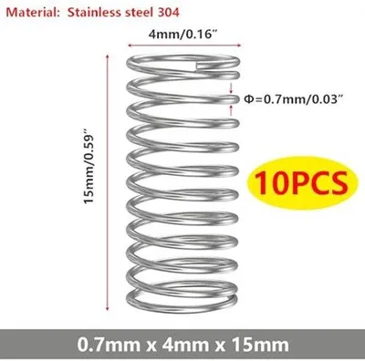 Produktbild von 10 Stück Druckstifte, Rostfreie Stahlstifte 304, Durchmesser 0,7 mm, Außendurchmesser 4 mm, Länge 15 mm