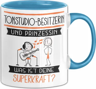 Produktbild von Tonstudio-Besitzerin Und Prinzessin Tasse Geschenk Für Eine Tonstudio-Besitzerin Geburtstag Was Ist Deine Superkraft (Blau)