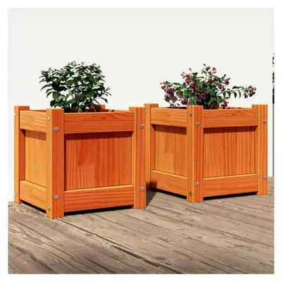 Produktbild von Pflanzkübel 2 Stück Wachsbraun Massivholz Kiefer, Hochbeet Pflanzbeet Blumenkasten