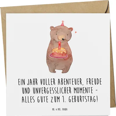 Produktbild von Mr. & Mrs. Panda Klappkarte 1. Geburtstag Abenteuer - Weiß - Geschenk, Freude, Geburtstagsgeschenk, Kleinkind, große, Glückwunschkarte, doppelkarte, Grußkarte, faltkarte