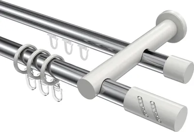 Produktbild von Interdeco Rundrohr-Innenlaufstange / Gardinenstange (Kombination) Chrom / Weiß, Typ Platon Zoena (Glitzerzylinder), 20 mm Ø 2-läufig, 120 cm