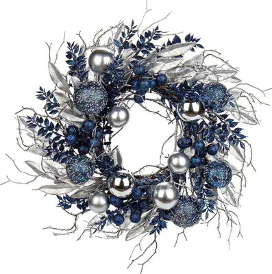 Immagine prodotto di Coroncina natalizia, coroncina per la porta, coroncina dell'Avvento con palline natalizie, diametro 40 cm, colore blu
