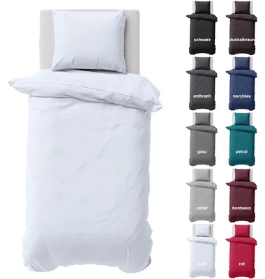 Produktbild von Bettwäsche 135x200 cm Bettbezug 100%Baumwolle Renforce Einfarbig Bettgarnitur Set Weiß 2 teilig