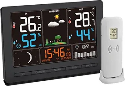 Image de Station météo avec capteur extérieur sans fil - Station météo avec capteur extérieur - Noir
