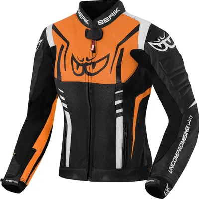 Produktbild von Berik Striper Damen Motorrad Lederjacke, schwarz/weiß/orange, 42
