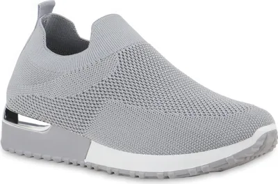 Produktbild von VAN HILL Damen Slip Ons Sportschuhe Sportliche Strick Profil-Sohle Schuhe 841645, Farbe: Grau, Größe: 37