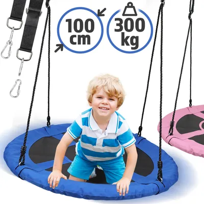 Produktbild von Physionics® Nestschaukel - Blau, Outdoor/Indoor, bis 300 kg Belastung, 100 cm Sitzfläche, für Kinder/Erwachsene - Rundschaukel, Tellerschaukel, Gartenschaukel, Hängeschaukel, Mehrkindschaukel
