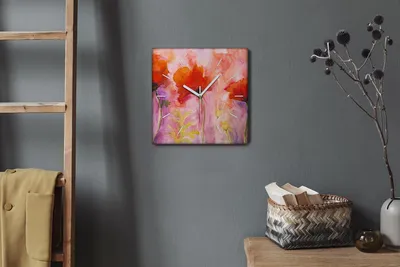 Produktbild von Coloray Hodiny Unikátní 30x30 cm  Tiché hodiny Pro obývací pokoj a kuchyň Nástěnné hodiny Plátno Bílé ručičky hodin - Květiny červených máků