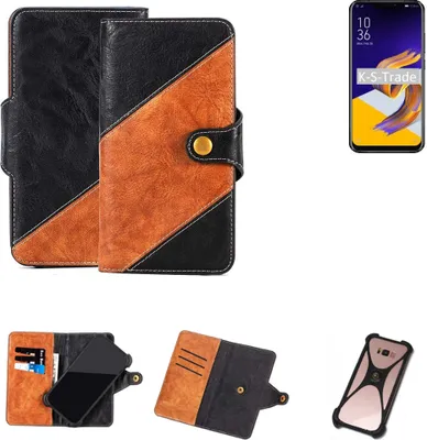 Produktbild von K-S-Trade Handyhülle Schutzhülle Bookstyle Case Wallet-Case kompatibel mit Asus ZenFone 5 (2018) Handy Cover Bumper Klapphülle schwarz hellbraun 1x