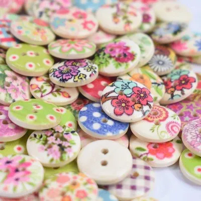 Produktbild von Bunte Knöpfe Sortiment 100 Stück Blumen Muster