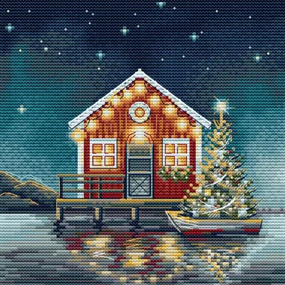 Produktbild von HobbyJobby Kreuzstich Stickpackung "Weihnachtsnacht am Pier", Zählmuster, 17x17cm