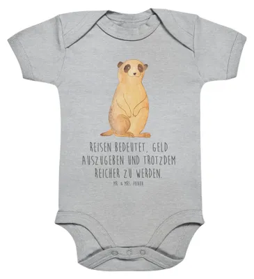 Produktbild von Mr. & Mrs. Panda Strampler Baby Erdmännchen 1. - 3. Monat - Heather Grey - Geschenk, Weltreise, babykleidung body, Babystrampler, Traveling, Afrika, Einteiler, overall