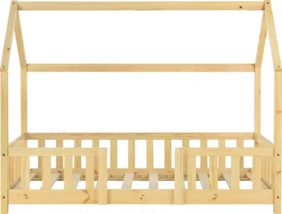 Produktbild von Kinderbett ’Sisimiut’ in Haus-Optik mit Rausfallschutz Kiefernholz 70 x 140 cm Holzfarben