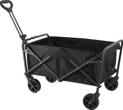 Zdjęcie produktu dla Składany wózek transportowy, maksymalna nośność 80 kg, wymiary 75 x 50 x 67-91 cm, regulowany uchwyt 67-91 cm, solidna stalowa rama, opony terenowe