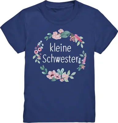 Produktbild von Kleine Schwester Shirt Blumenkranz Kleine Schwester Geschenk – Indigo / 122/128 (7-8)