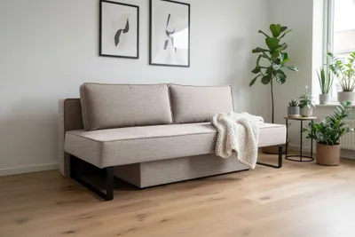 Productafbeelding van Kaiser Möbel slaapbank met bedlade en slaapfunctie, model NOMI, stof Faro, lichtgrijs