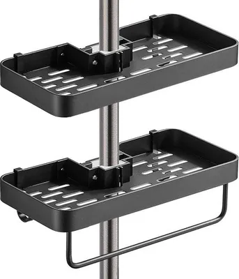 Immagine prodotto di Soffione doccia in metallo senza foratura per tubi da 22-25 mm con supporto per piastra da bagno a 2 livelli, nero