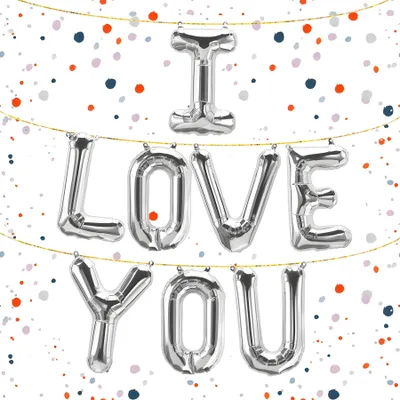 Zdjęcie produktu dla Balony foliowe z napisem „I love you”, srebrne, ok. 40 cm, do napełniania powietrzem