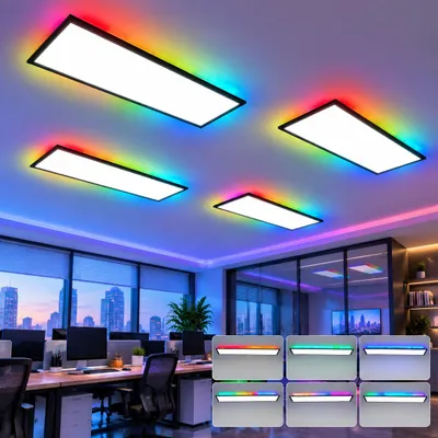 Produktbild von ZMH LED Panel 4er 100x25cm Dimmbar Deckenpanel RGB Backlight Lang Deckenleuchte Flach mit Fernbedienung Groß Bürolampe 24W Schwarz für Spielzimmer