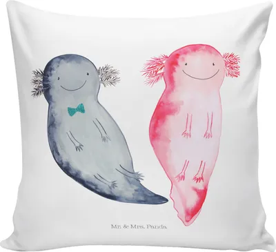 Produktbild von Mr. & Mrs. Panda kuschelkissen 40x40 Axolotl Freundin - Weiß - Geschenk, Valentinstag, Liebe, Kissen, Lounge, Lurch, Deko, bedruckt, Polster, Sofa