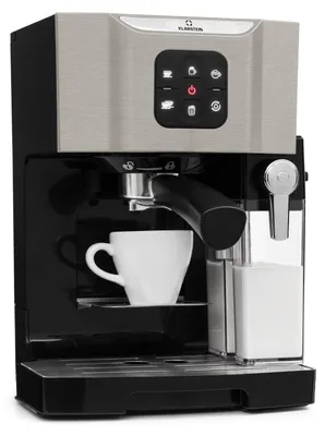 Obrázek produktu pro Klarstein kávovar, 1,4 l portafiltr, na 2 šálky kávy, mini espresso s napěňovačem mléka, 20 barový portafiltr, malý kávovar, espresso kávovar z nerezová oceli, 1450 W