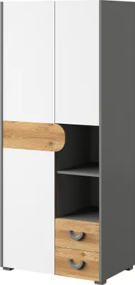 Produktbild von Furniture24 Kleiderschrank Carini CA1 Schrank 2 Türiger Drehtürenschrank mit Kleiderstange 2 Schubladen