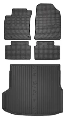 Image de Tapis en caoutchouc + bac de coffre pour Kia Ceed III 2018-2025 (break, avec caisson de basses) – 5 pièces, noirs, sur mesure