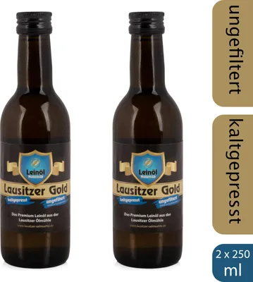 Produktbild von 2 x  Lausitzer Leinöl - Lausitzer Gold (kaltgepresstes ungefiltertes Premium Leinöl), 2x 250ml
