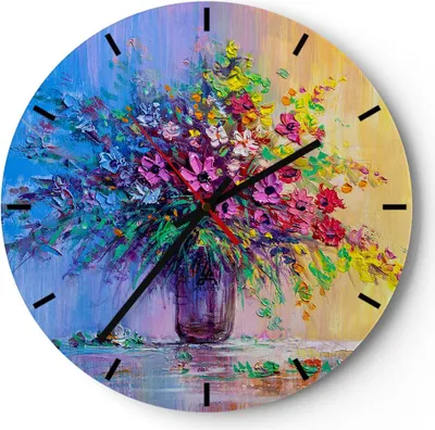 Produktbild von Wanduhr - Rund - Glasuhr - Blumen Vase - 30x30cm - Schleichendes Uhrwerk - Lautlos - zum Aufhängen bereit - Dekoration Modern - Wanddekoration aus Glas - C3AR30x30-4117