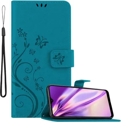 Obrázek produktu pro Cadorabo Pouzdro pro Samsung Galaxy A20s Ochranný kryt v modré barvě Pouzdro na mobilní telefon Flowers Flower
