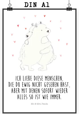 Produktbild von Mr. & Mrs. Panda Bild Eisbär Umarmen DIN A1 - Weiß - Geschenk, Wandbild, Lustige Sprüche, Plakat, Kunstdruck, Posterdruck, wanddeko