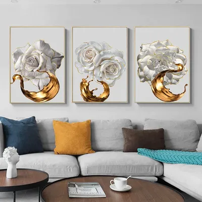 Produktbild von TPFLiving Kunstdruck LW-32 (OHNE RAHMEN) Poster - Leinwand - Wandbild - Hochauflösender Giclée-Druck, langlebig und hochwertig - Weiße Rose mit goldenem Blatt  -  - Größe: 30x42cm